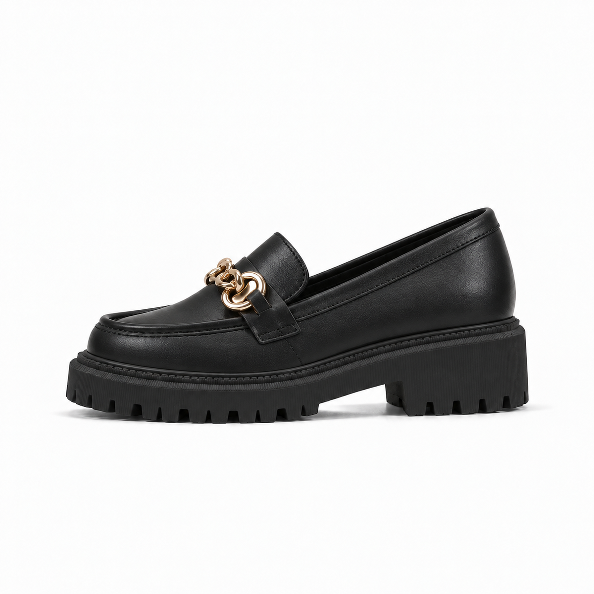 Matte Black Womens Chain Platform Loafers - women's loafers UK
