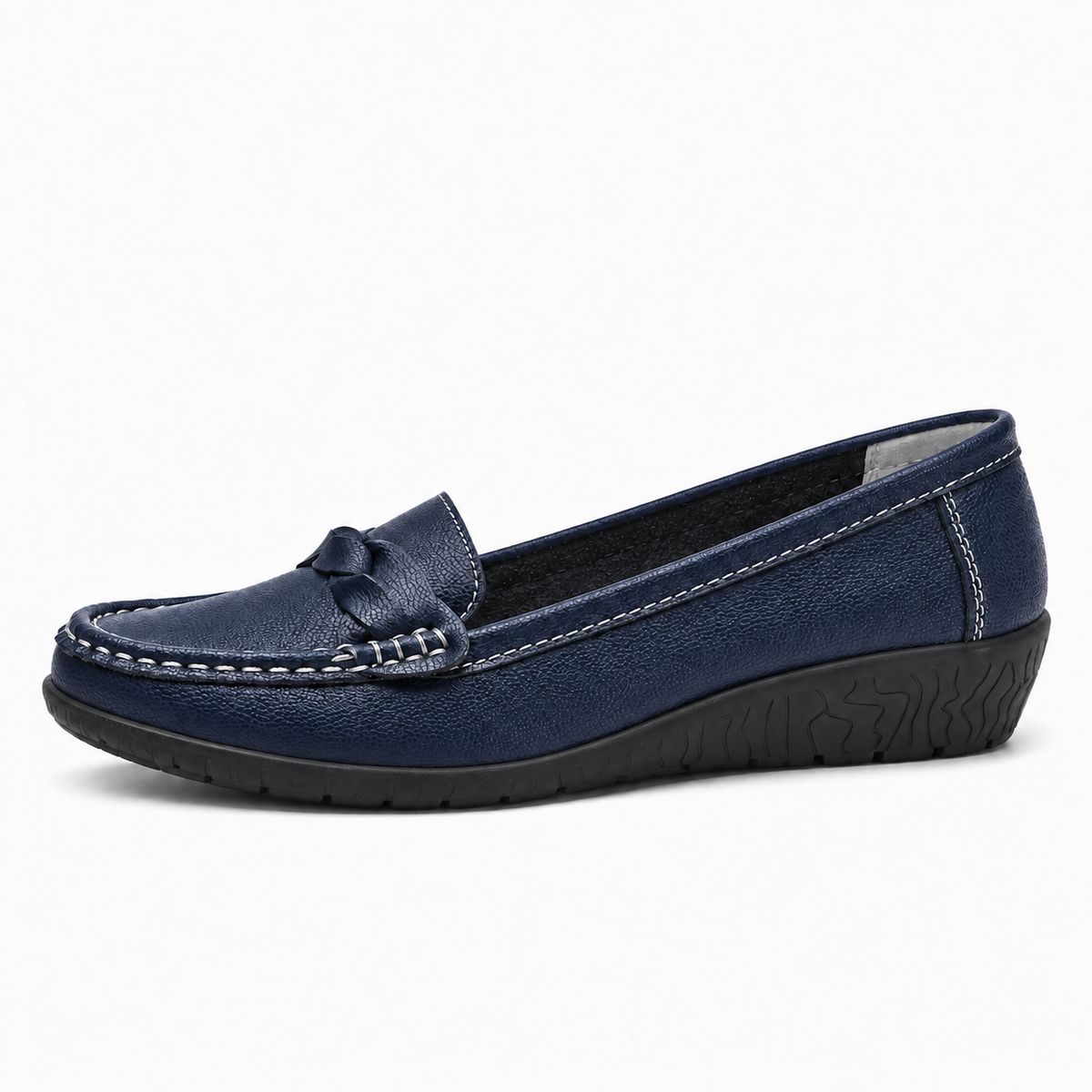 Navy Blue Womens Leather Wedge Ballet Flats - women's ballet flats UK