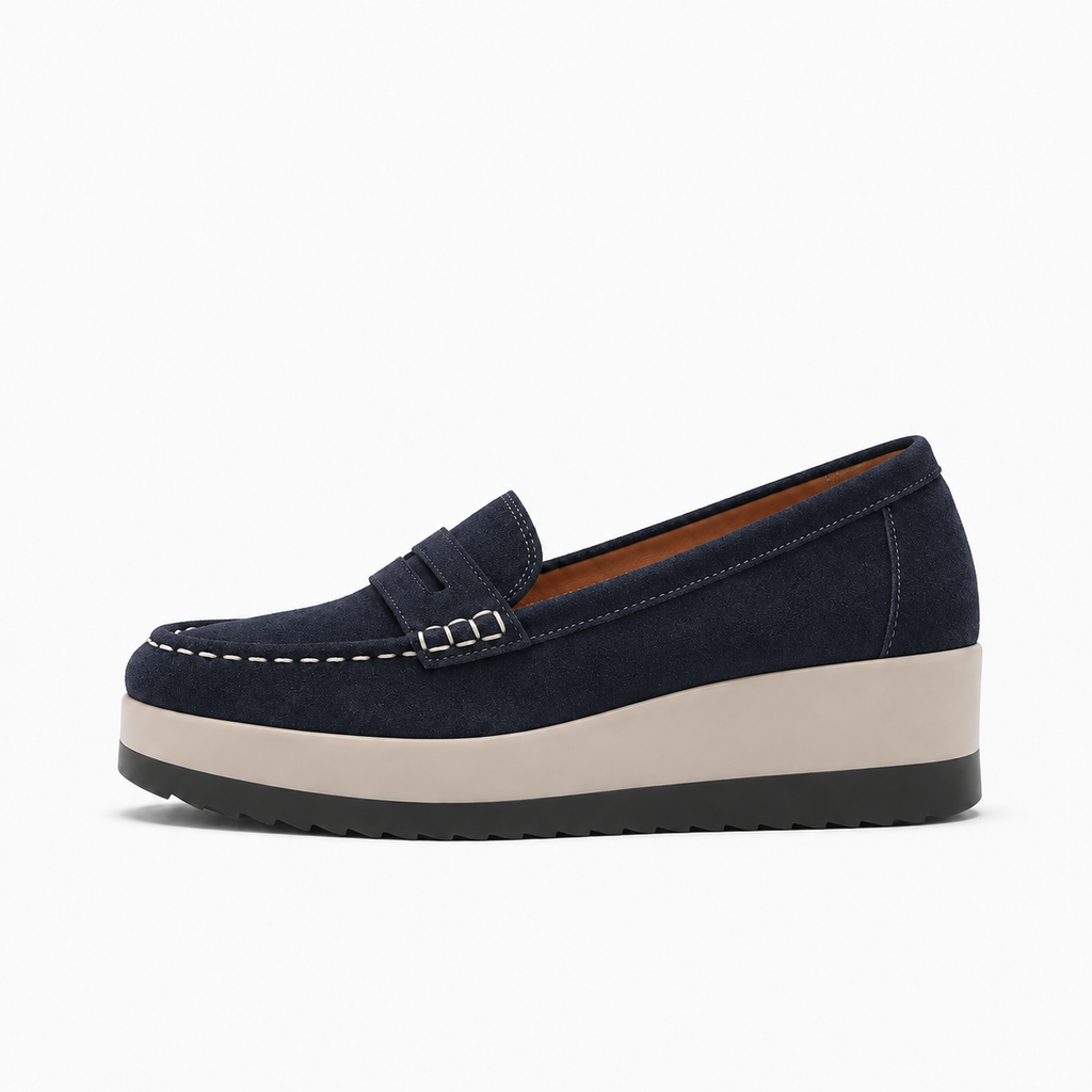 Navy Blue Womens Suede Platform Loafers - women's suede loafers UK