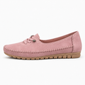 Pink womens soft round toe comfort loafers, soft casual slip-on design with flexible tan comfort sole