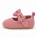 Baby Bow Corduroy Mary Jane Shoes Pink - pink ribbed baby flats with bow and soft sole