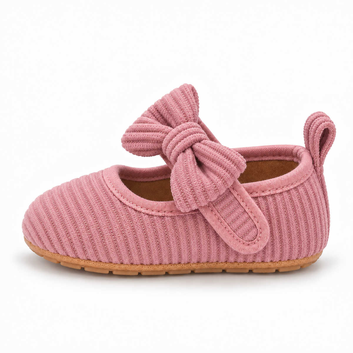 Baby Bow Corduroy Mary Jane Shoes Pink - pink ribbed baby flats with bow and soft sole