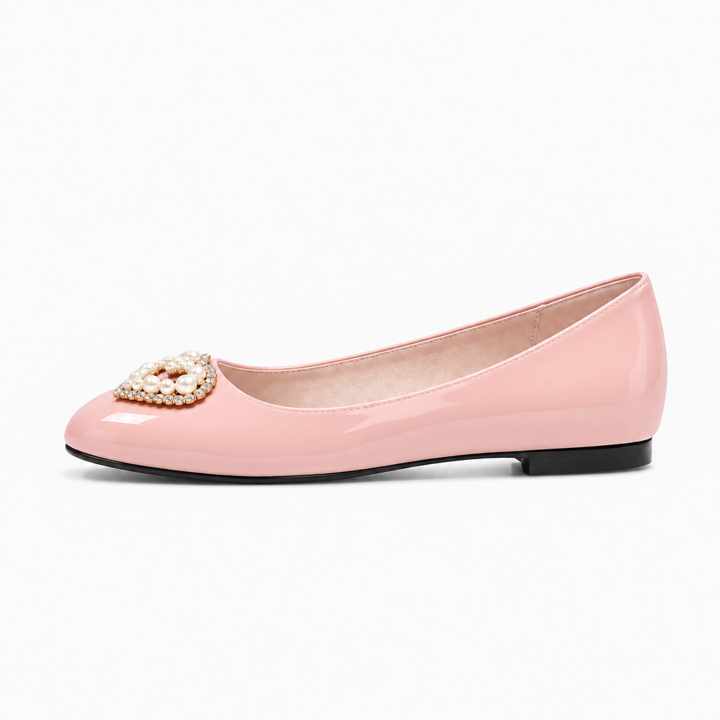 Pink Womens Pearl Heart Ballet Flats - pink ballet flats UK