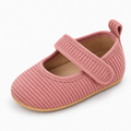 Pink Baby Corduroy Mary Jane Shoes - soft ribbed baby Mary Janes with velcro strap and flexible sole