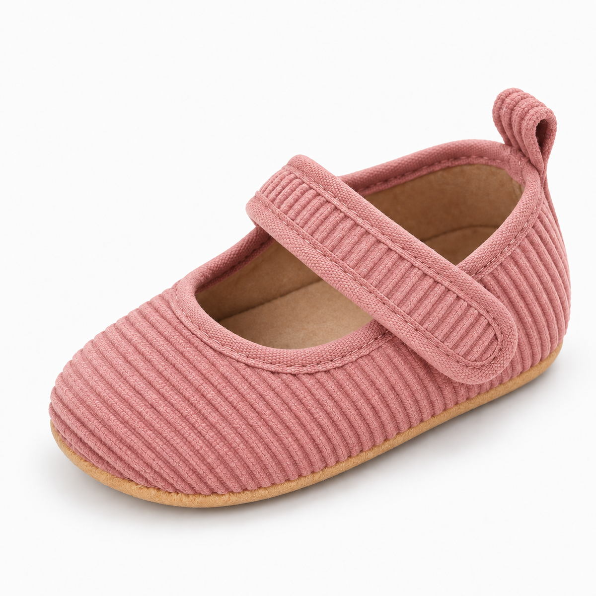 Pink Baby Corduroy Mary Jane Shoes - soft ribbed baby Mary Janes with velcro strap and flexible sole