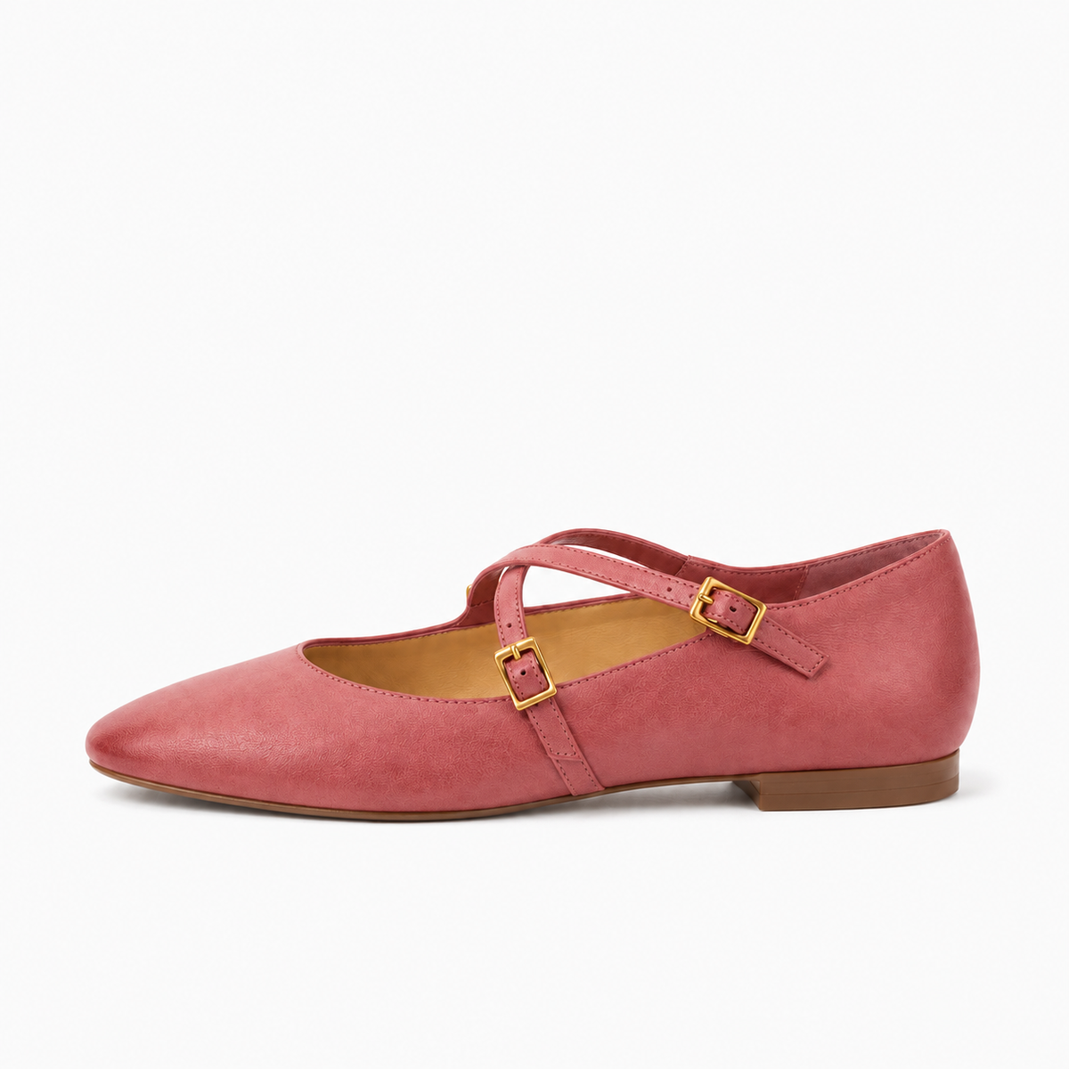 Pink Womens Leather Cross Buckle Ballet Flats - women's ballet flats UK
