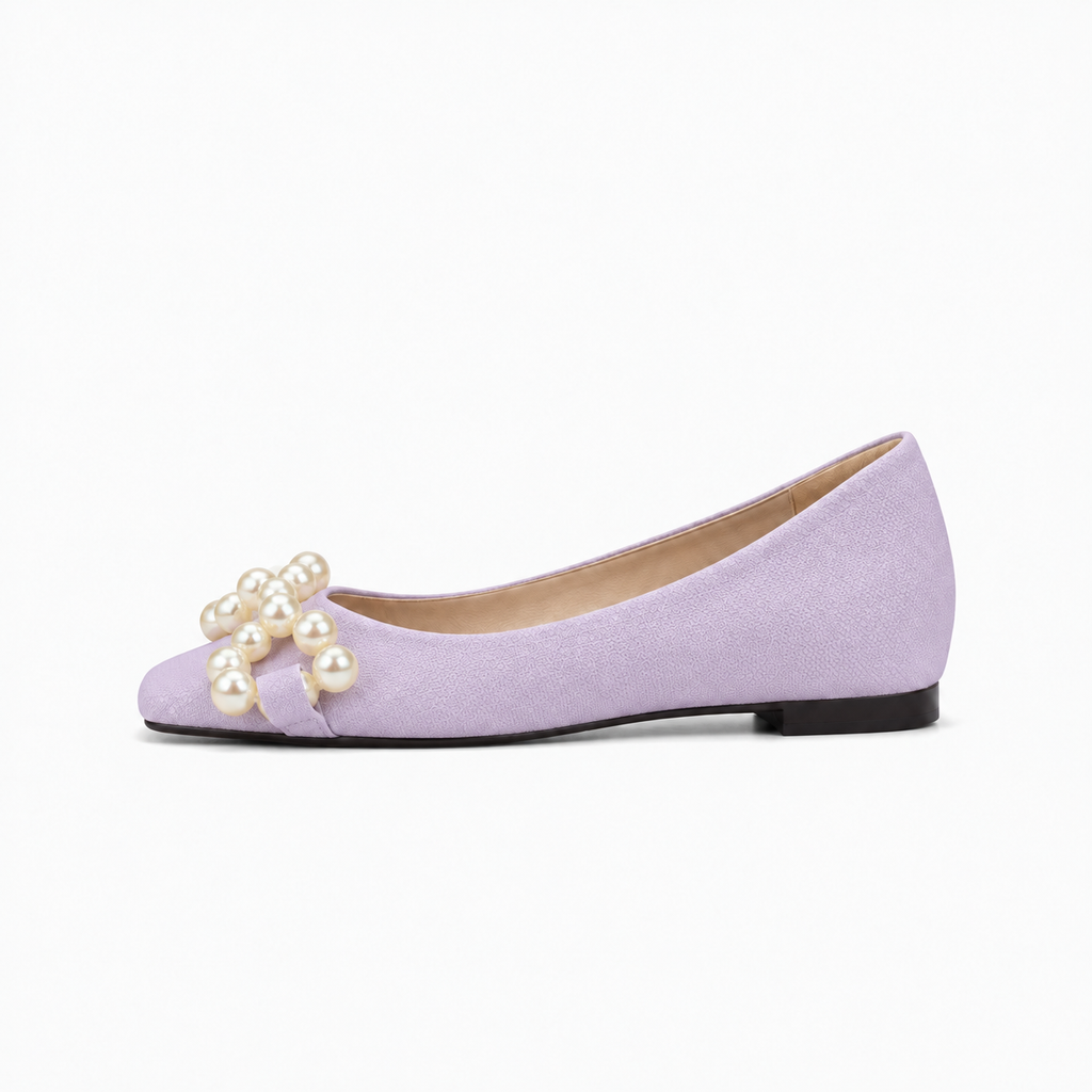 Purple Womens Pearl Square Toe Ballet Flats - women's ballet flats UK