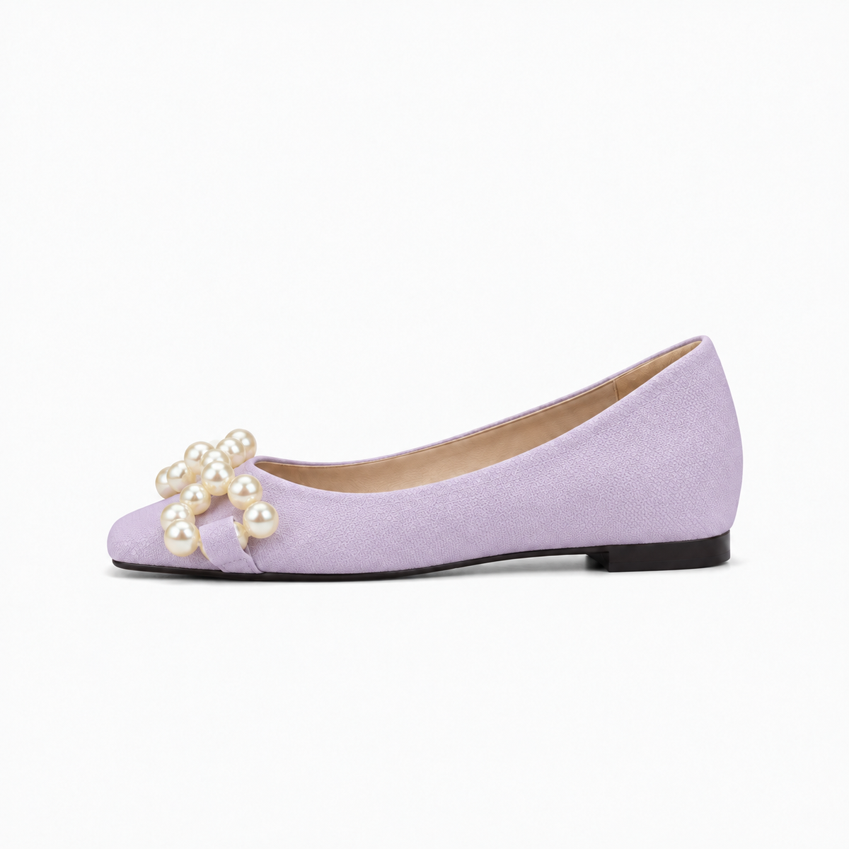 Purple Womens Pearl Square Toe Ballet Flats - women's ballet flats UK