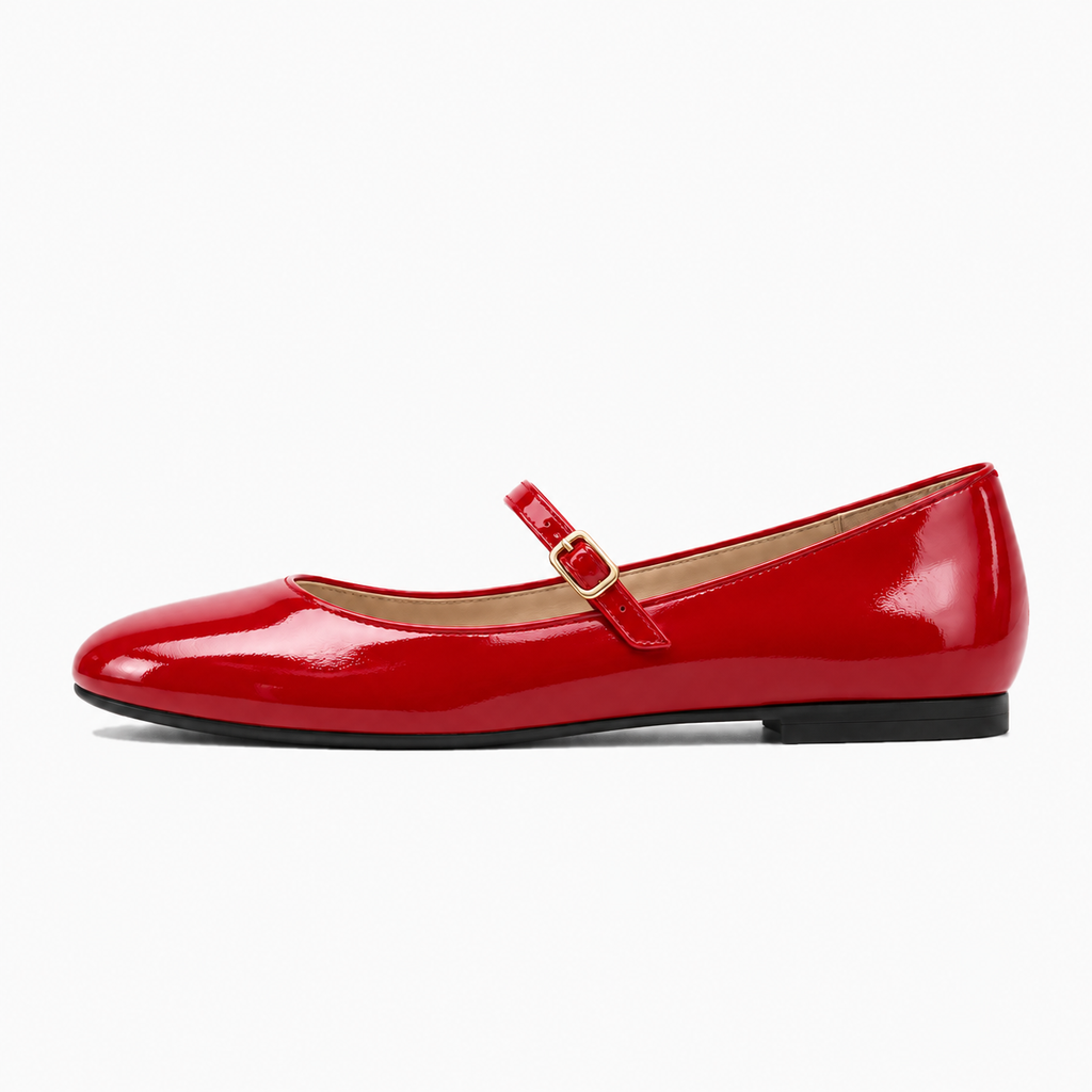 Womens Patent Mary Jane Flats red colour view - red Mary Jane flats UK