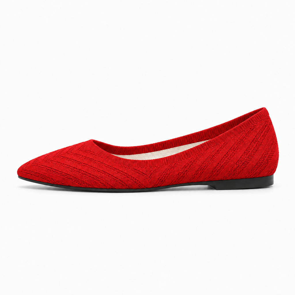 Red Womens Pointed Toe Knit Ballet Flats - women's ballet flats UK