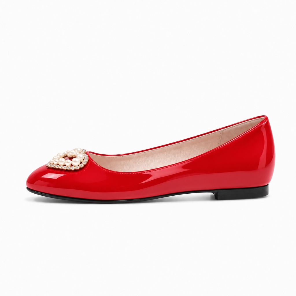 Red Womens Pearl Heart Ballet Flats - red ballet flats UK