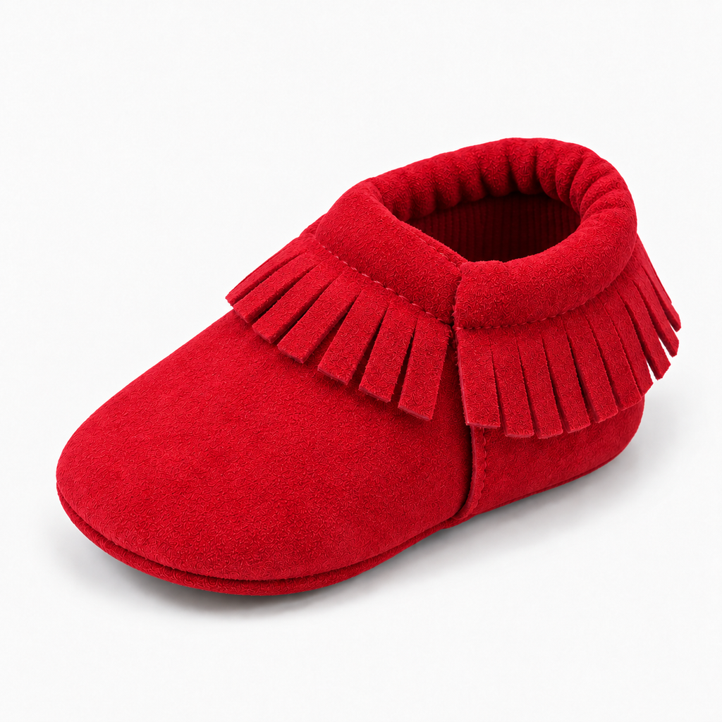 Red Baby Bow Comfort Non Slip Ballet Flats, bright red baby moccasins with non-slip sole