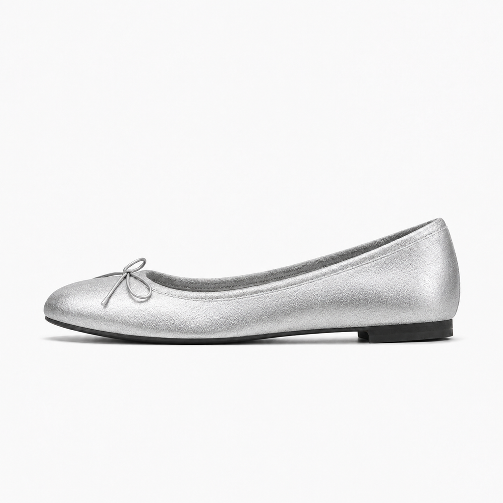 Silver Womens Bow Everyday Ballet Flats - women's ballet flats UK