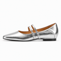 Silver Womens Square Toe Mary Jane Heels close-up detail - square toe mary janes UK