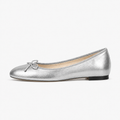 Silver Womens Bow Round Toe Ballet Flats - women's ballet flats UK
