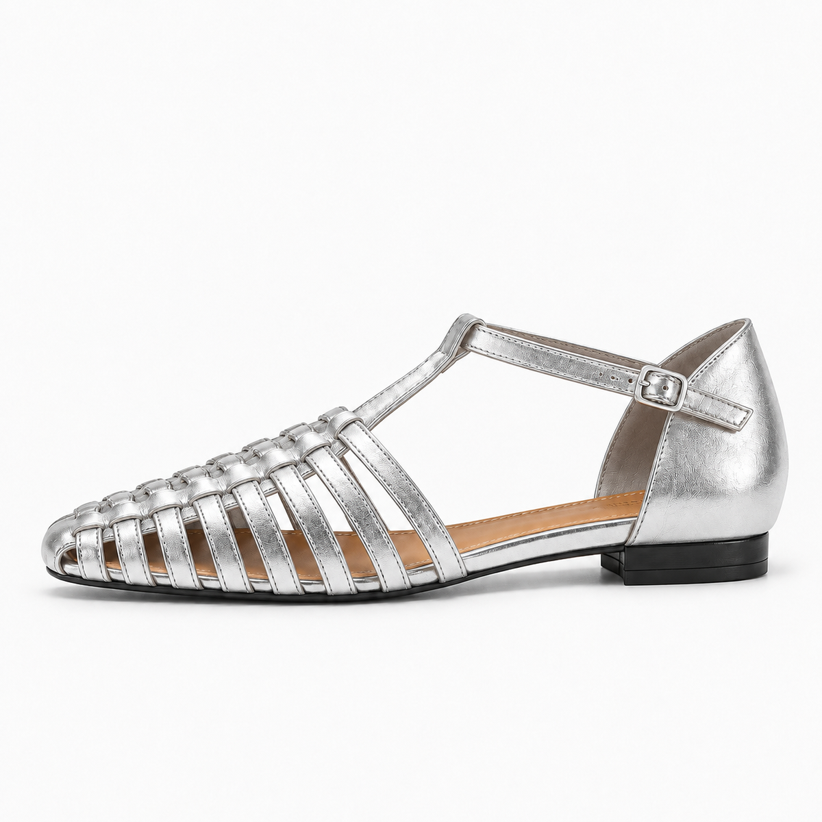 Silver Womens Strappy Woven Ballet Flats - womens woven flats UK