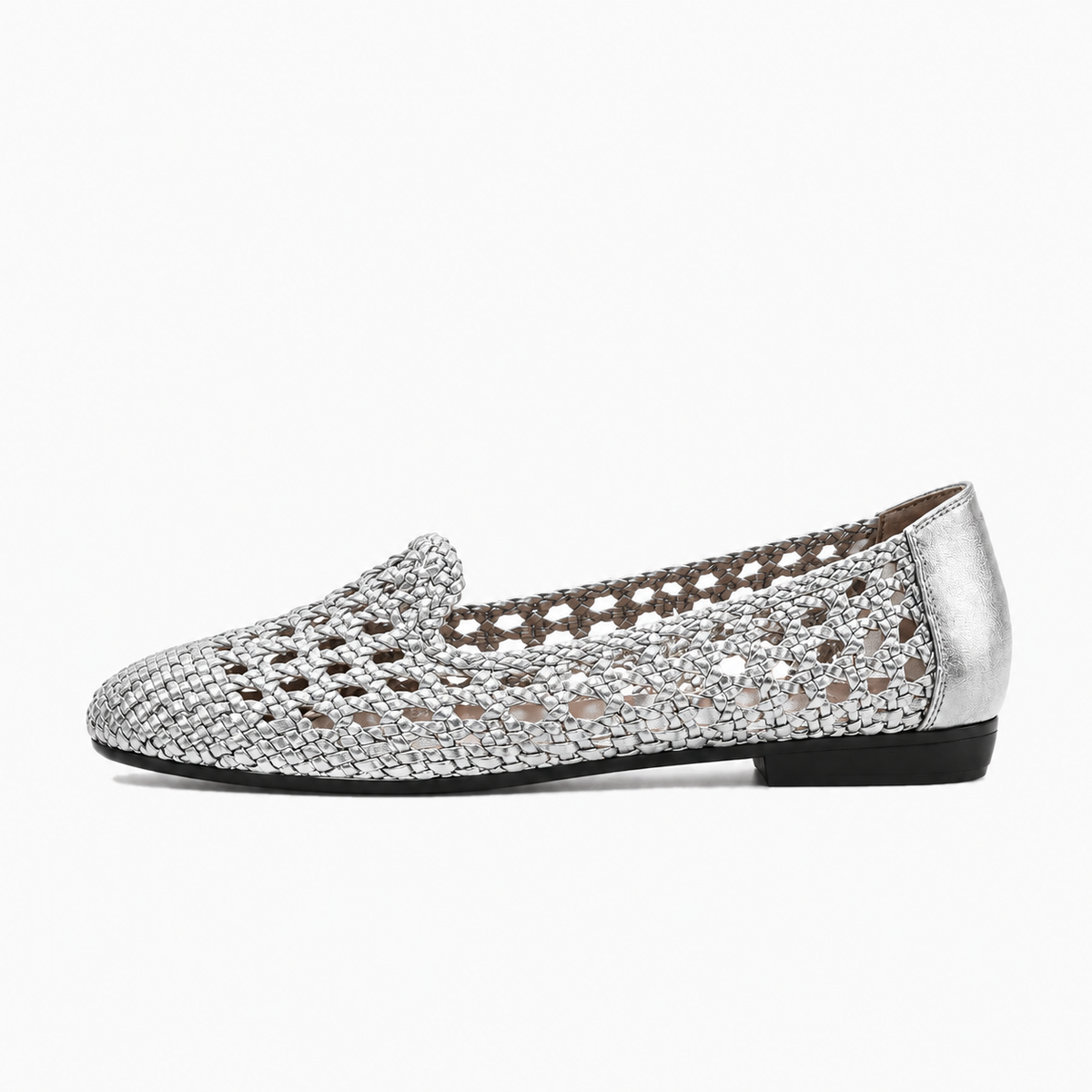 Silver Womens Leather Woven Ballet Flats - women's ballet flats UK