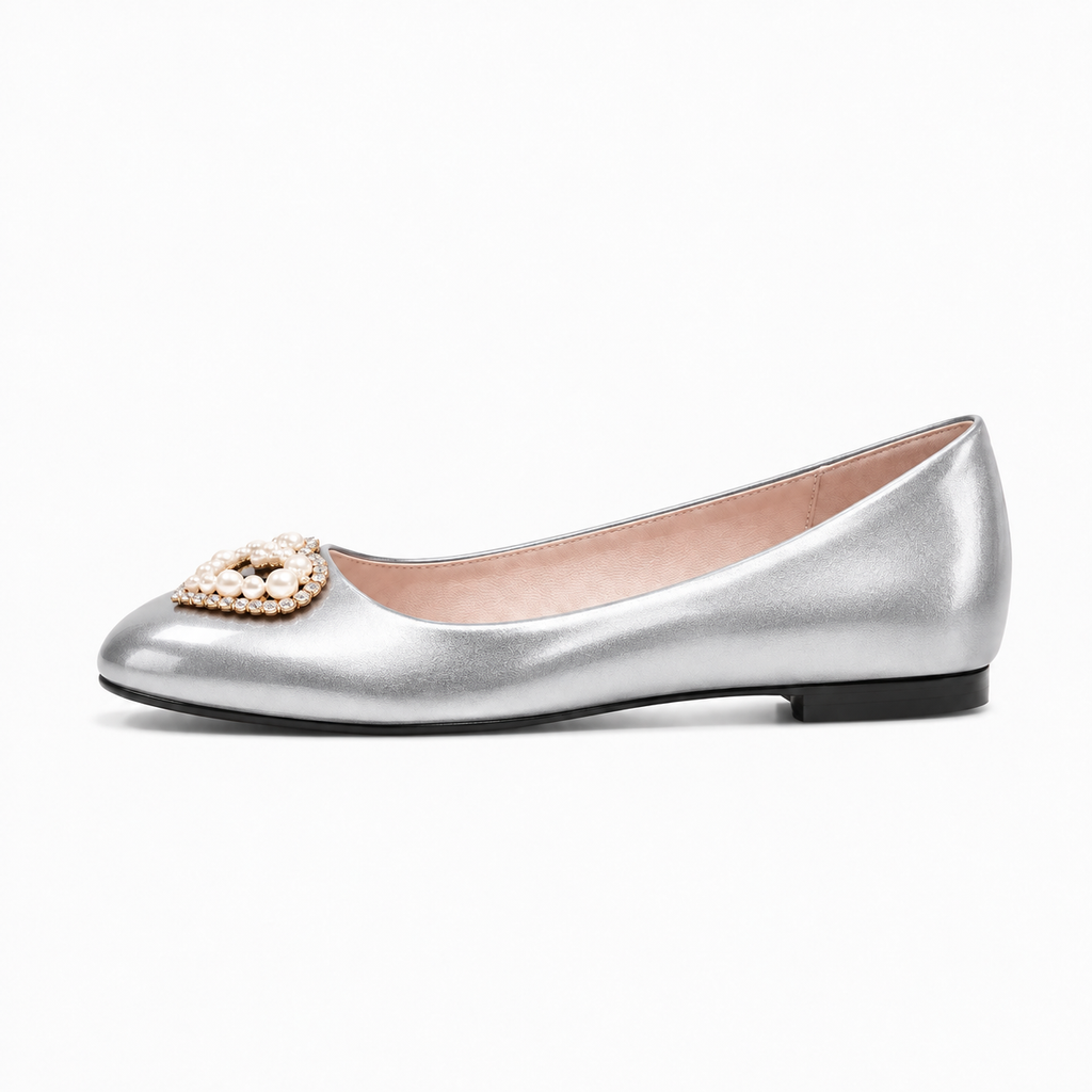 Silver Womens Pearl Heart Ballet Flats - silver dressy flats UK