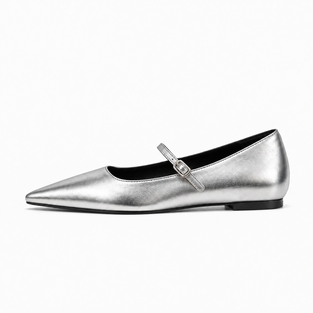 Silver Womens Mary Jane Pointed Toe Ballet Flats - Mary Jane ballet flats UK
