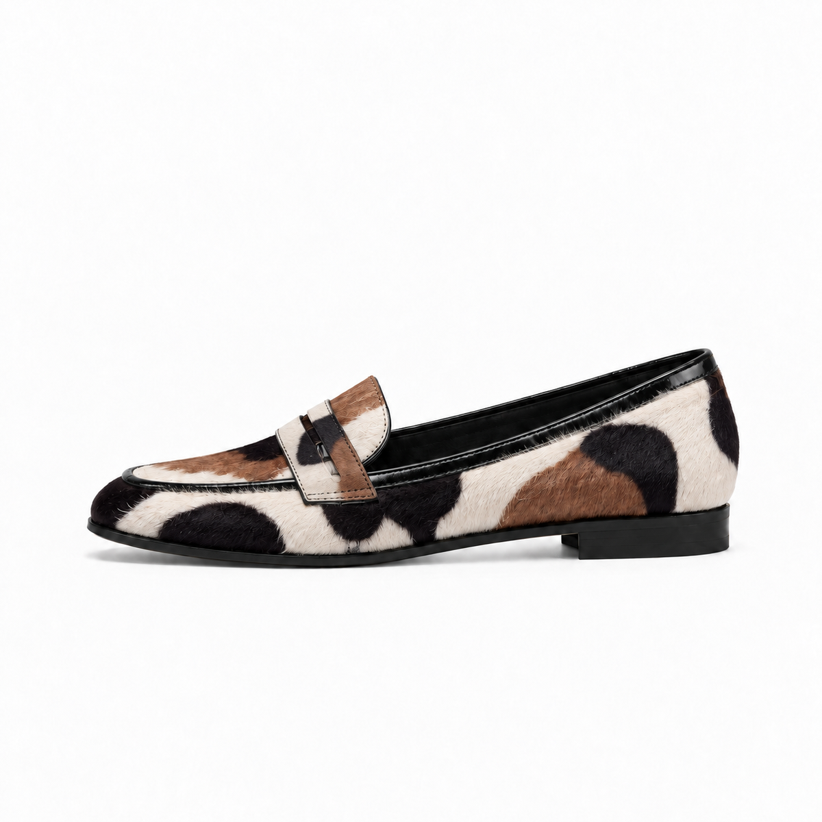 Speckled womens pony hair loafers with cowhide pattern - women's leather loafers UK