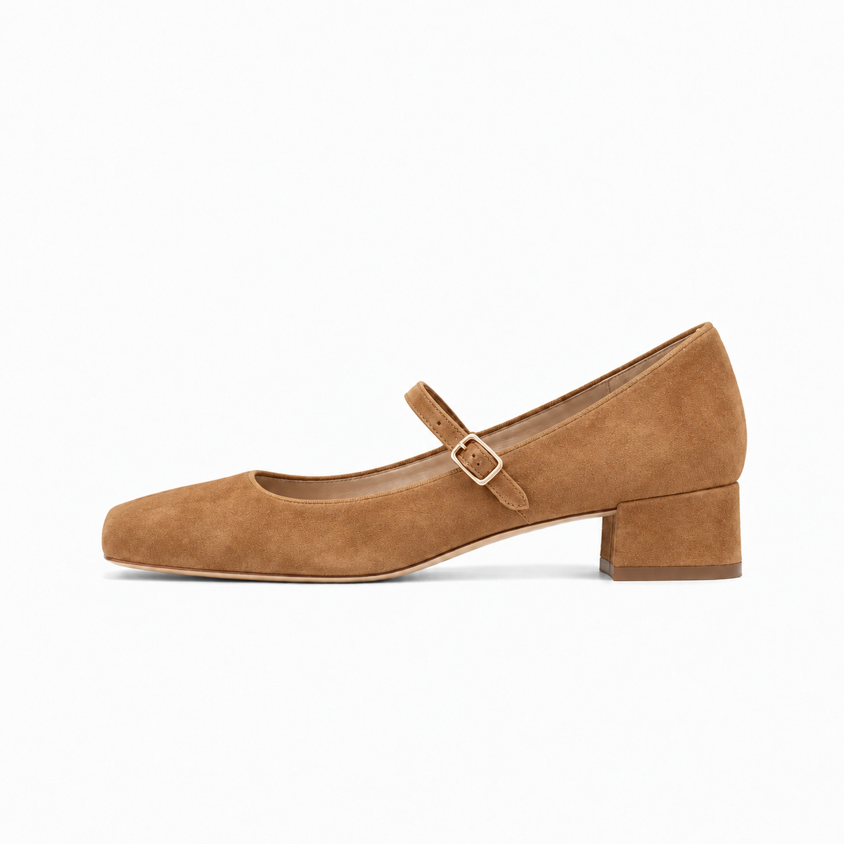 Tan Womens Block Heel Mary Jane Flats - womens flat shoes UK