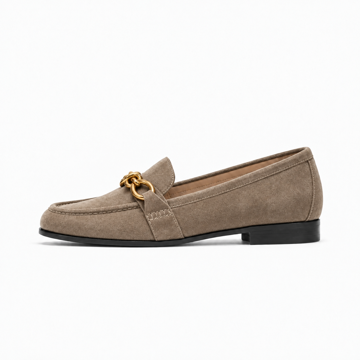 Taupe Suede Womens Penny Leather Walking Loafers - women's leather loafers UK