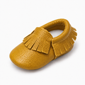 Tyrant Gold baby leather walking ballet flats with soft sole and fringe detail, premium baby moccasin shoes