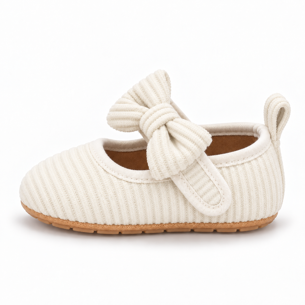 Baby Bow Corduroy Mary Jane Shoes Whit - ivory white baby flats with bow and soft sole