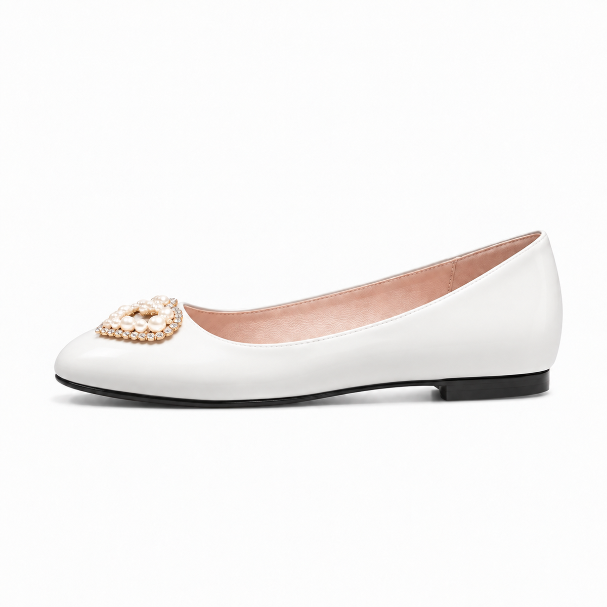 White Womens Pearl Heart Ballet Flats - white ballet flats UK