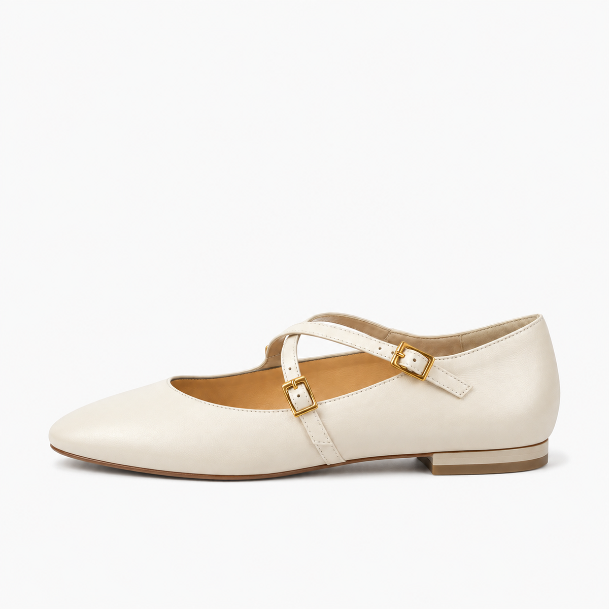 White Womens Leather Cross Buckle Ballet Flats - women's ballet flats UK