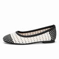 White Womens Woven Mesh Ballet Flats side view - black trim breathable braided ballet flats for women
