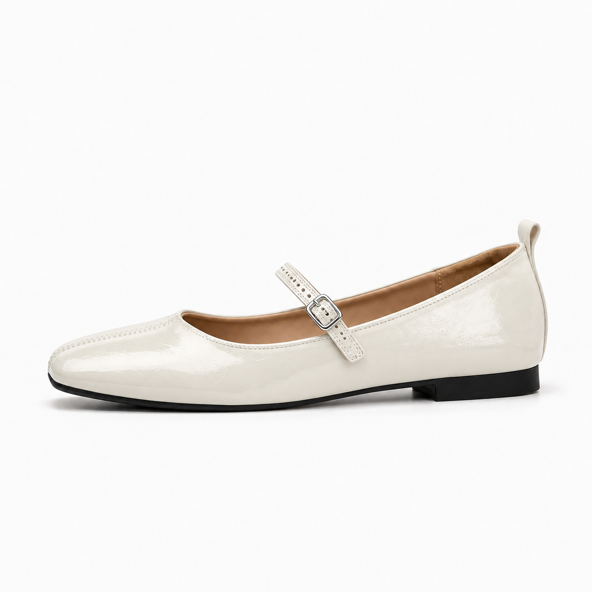 White Womens Mary Jane Buckle Strappy Ballet Flats - Mary Jane ballet flats UK