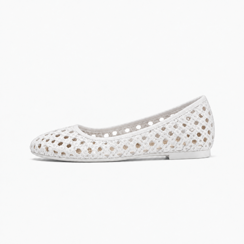 White Womens Woven Round Toe Breathable Ballet Flats - women's ballet flats UK