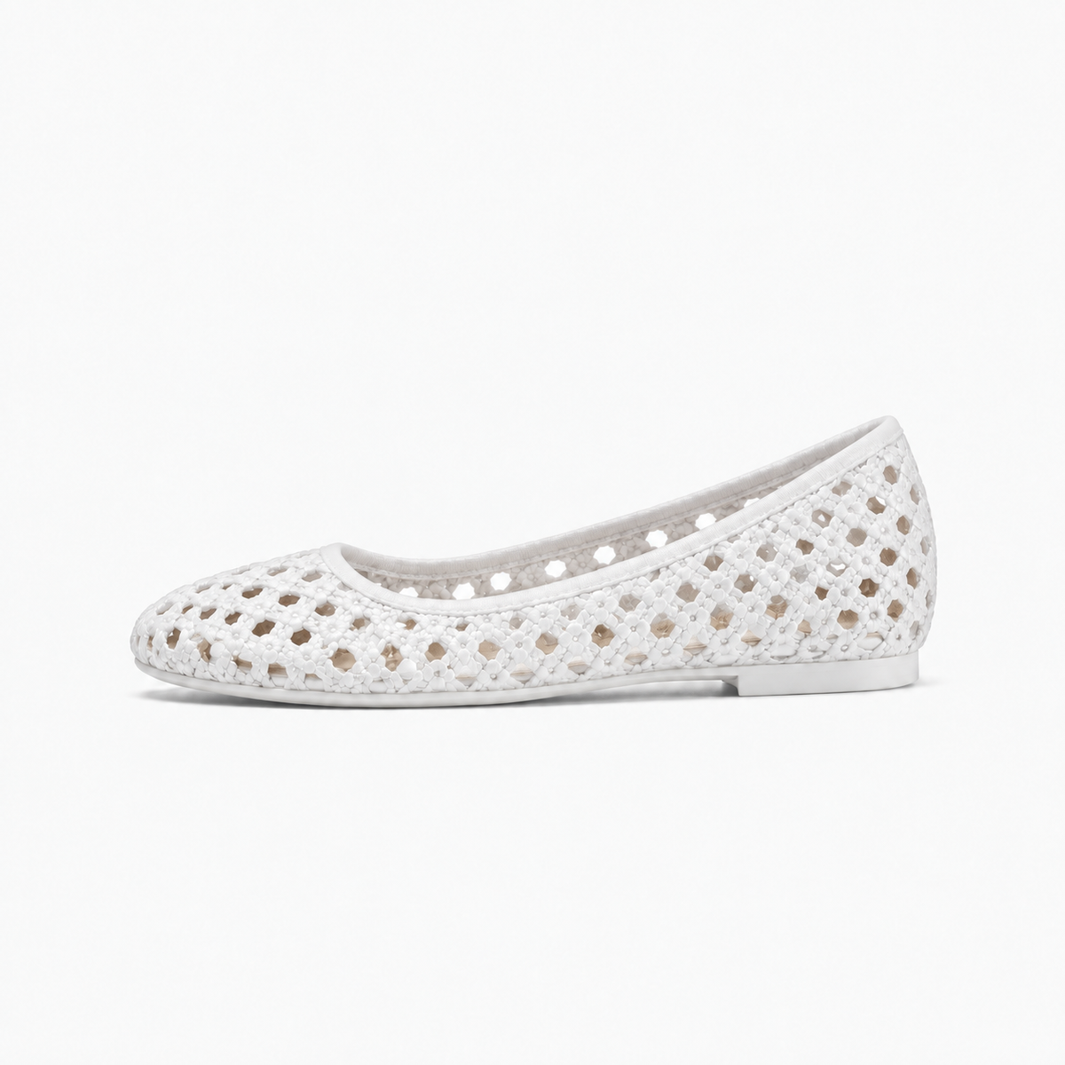 White Womens Woven Round Toe Breathable Ballet Flats - women's ballet flats UK