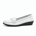 White Womens Leather Round Toe Casual Loafers - women's leather loafers UK