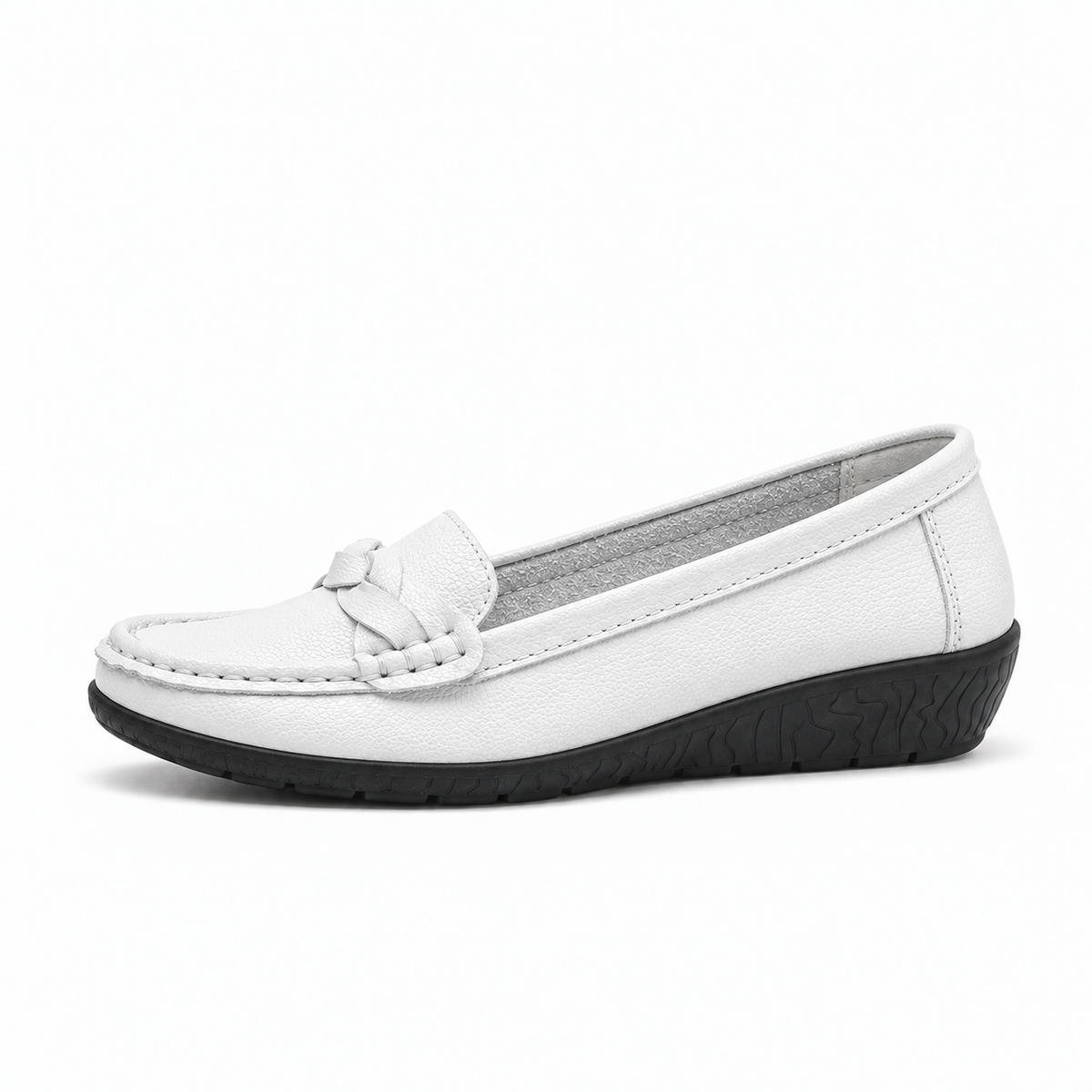 White Womens Leather Round Toe Casual Loafers - women's leather loafers UK