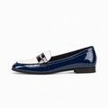 White & Blue Womens Patent Leather Loafers - women's leather loafers UK