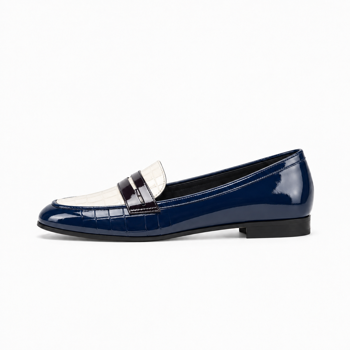 White & Blue Womens Patent Leather Loafers - women's leather loafers UK