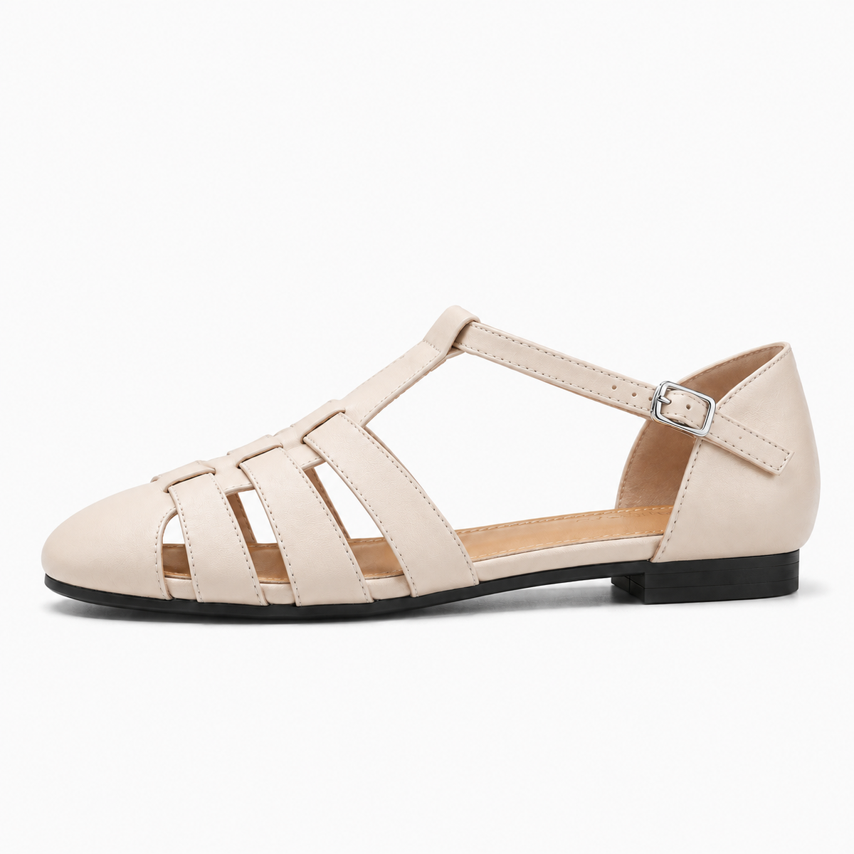 White Womens Closed Toe Ankle Strap Ballet Flats - ladies ballet flats UK