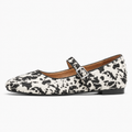 White Dalmatian womens animal print buckle Mary Jane flats side view