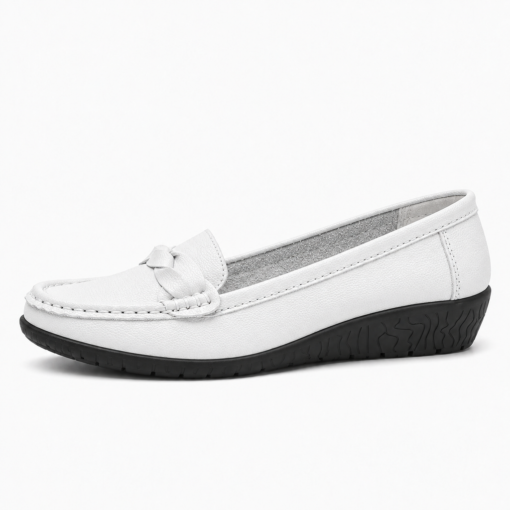White Womens Leather Wedge Ballet Flats - women's ballet flats UK