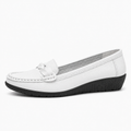 White Womens Leather Wedge Ballet Flats - women's ballet flats UK