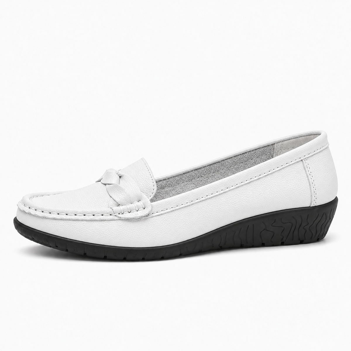 White Womens Leather Wedge Ballet Flats - women's ballet flats UK