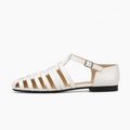 White Womens Leather-Look Fisherman Sandals side view - covered heel flat sandals UK