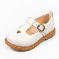 White kids school ballet flats with heart cutout, buckle strap and tan sole - premium girls and boys school shoes