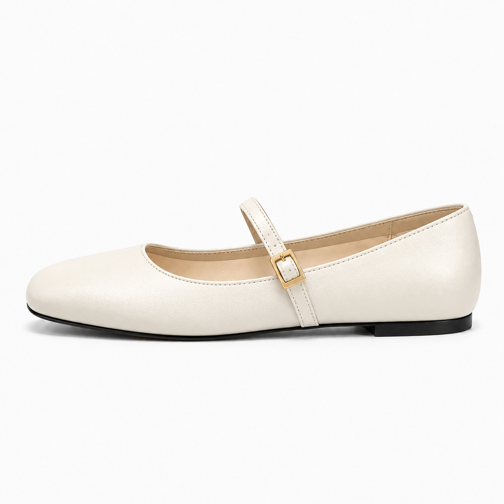 White Womens Square Toe Retro Ballet Flats - women's ballet flats UK