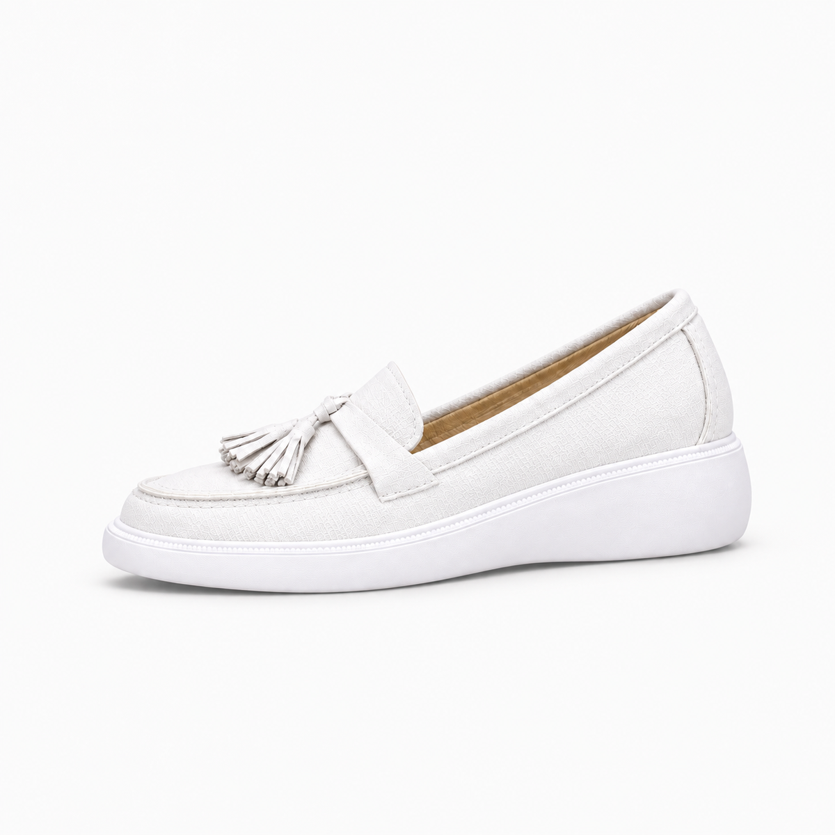 White Womens Tassel Chunky Loafers - women's loafers UK