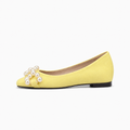 Yellow Womens Pearl Square Toe Ballet Flats - women's ballet flats UK