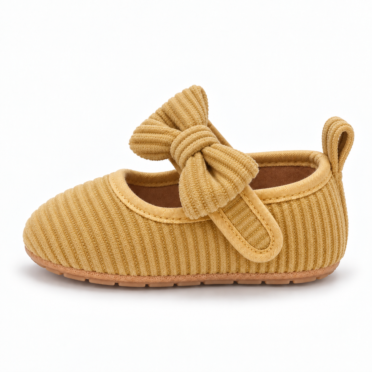 Baby Bow Corduroy Mary Jane Shoes Yellow - mustard yellow baby Mary Jane shoes with bow