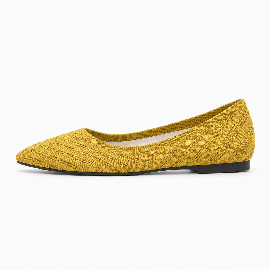 Yellow Womens Pointed Toe Knit Ballet Flats - women's ballet flats UK